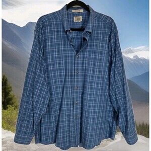 LL BEAN Wrinkle Free Plaid Shirt Traditional Fit Marine Blue Men's XL